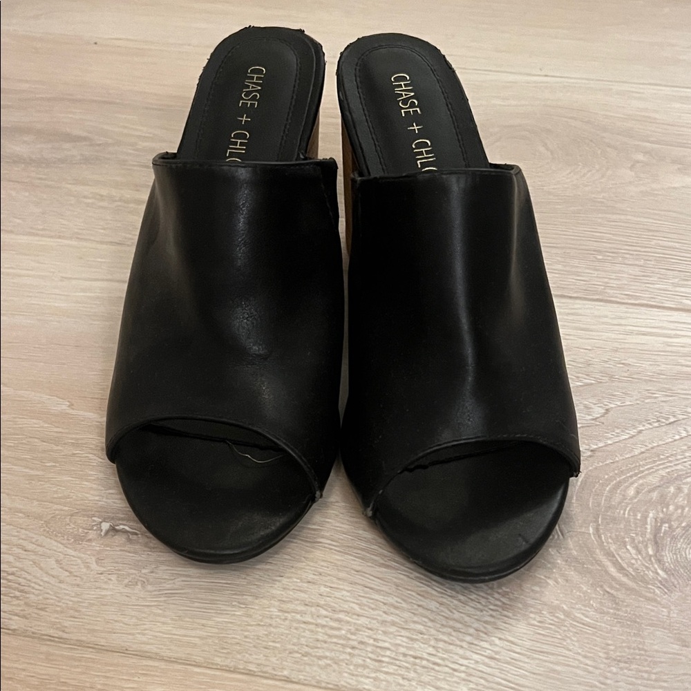 Chase + Chloe Black Open-Toe Mules